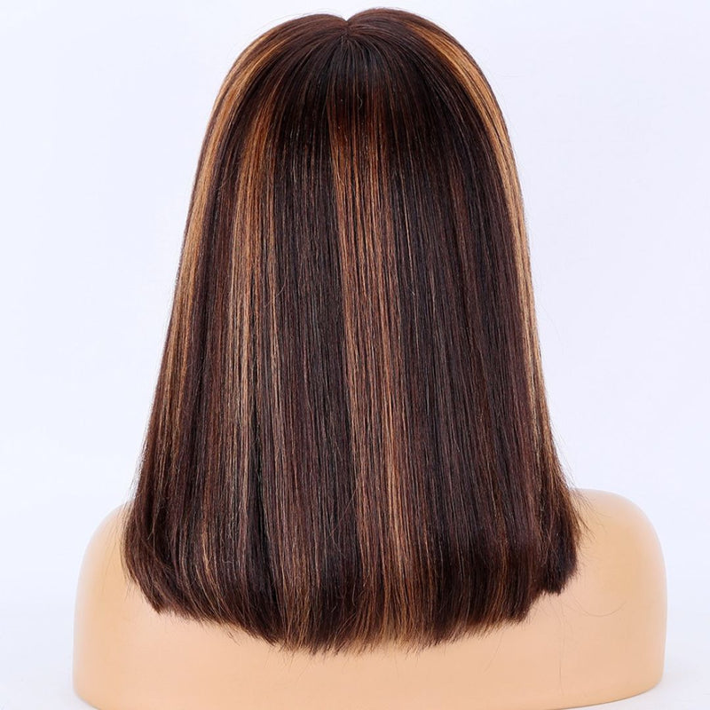 Indian Bob Front Lace Wig - Brown with Blonde Highlights Color