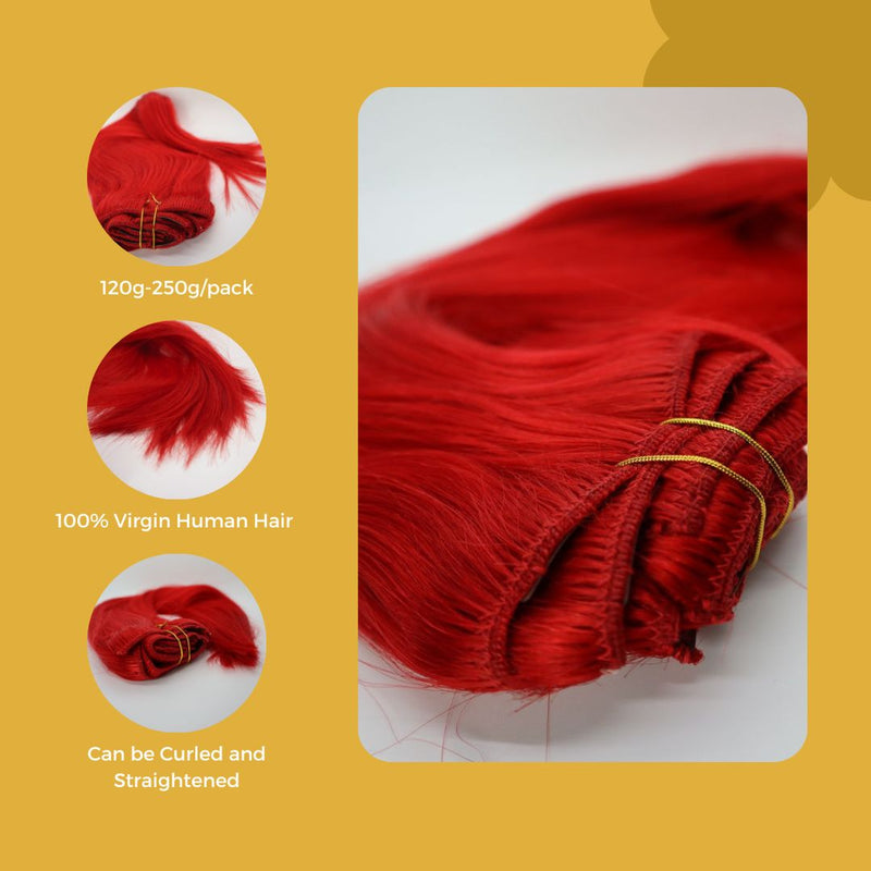 Red Straight Clip Ins - 7 Pcs with a Free Eye Lash Extensions