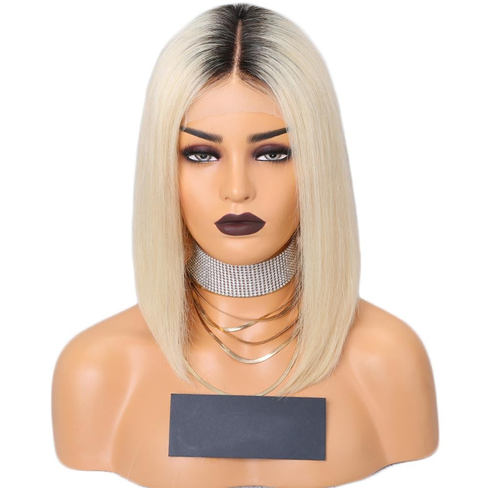 Cambodian Dark Roots Blonde Bob Lace Front Wig